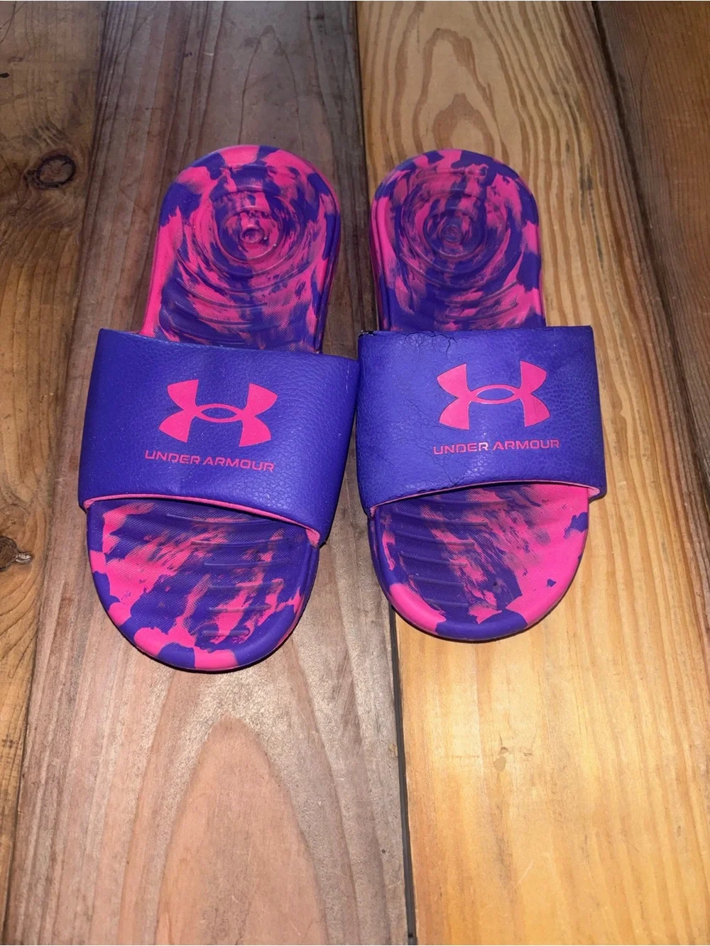 Under Armour Purple and Hot Pink Swirl Slide Sandals